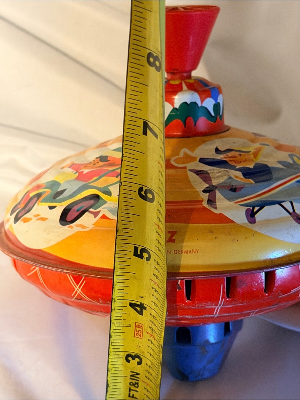 Vintage LBZ Tin Spinning Top Toy Made in Western Germany | Mid Century - Picture 8 of 9